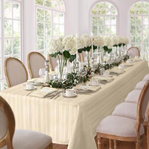 Elrene 60 in. W x 84 in. L Oblong Ivory Denley Stripe Damask Fabric Tablecloth