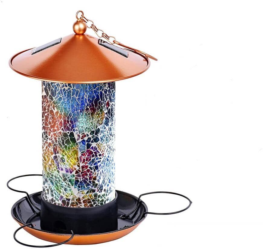 13 in. H Multi-Color Solar Powered Outdoor Hanging Bird Feeder with LED Garden Lantern