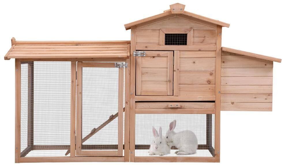 Rabbit Hutch, Outdoor Wooden Pet Bunny House Wooden Cage with Ventilation Gridding Fences