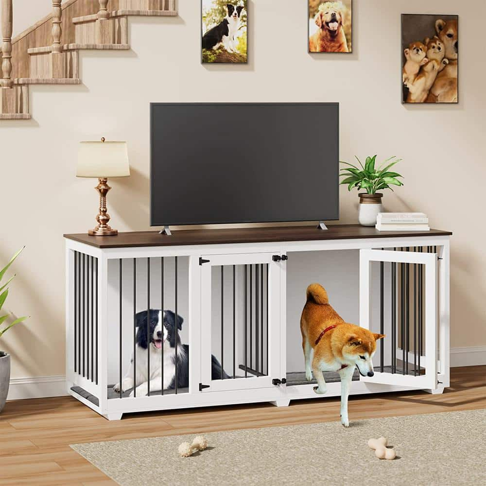 WIAWG XXL Large Dog Crate Furniture for 2 Dogs, 71Inch Wooden Heavy Duty Dog Crate Kennel with Divider for Large Medium Dogs