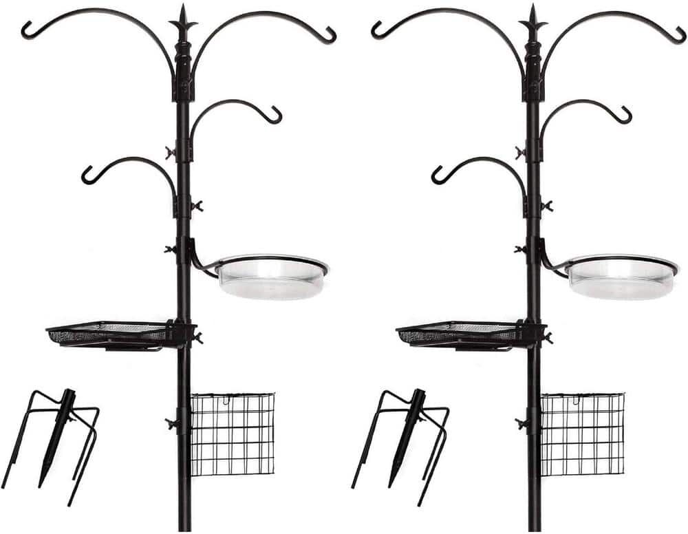 Ashman Online Ashman Premium Bird Feeding Station Kit 22 in. W x 92 in. Tall 82 in. Above Ground Multi-Feeder to Attract Birds(2-Pack)