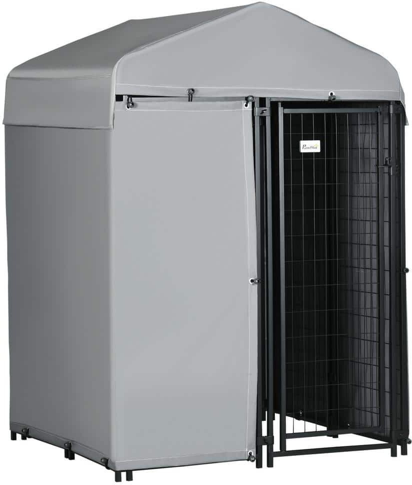 PawHut 4 ft. x 4 ft. Dog Kennel Outdoor with Outside Enclosure Cloth, Dog Run for Small & Medium Dogs, Chickens, Ducks