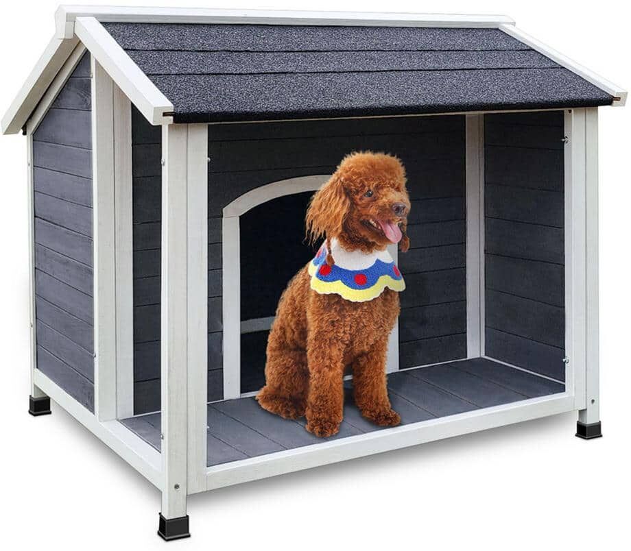 Miscool Anky Outdoor Wooden Dog House, Warm Dog Kennel, Dog Crates for Medium Dogs Pets Animals in Gray