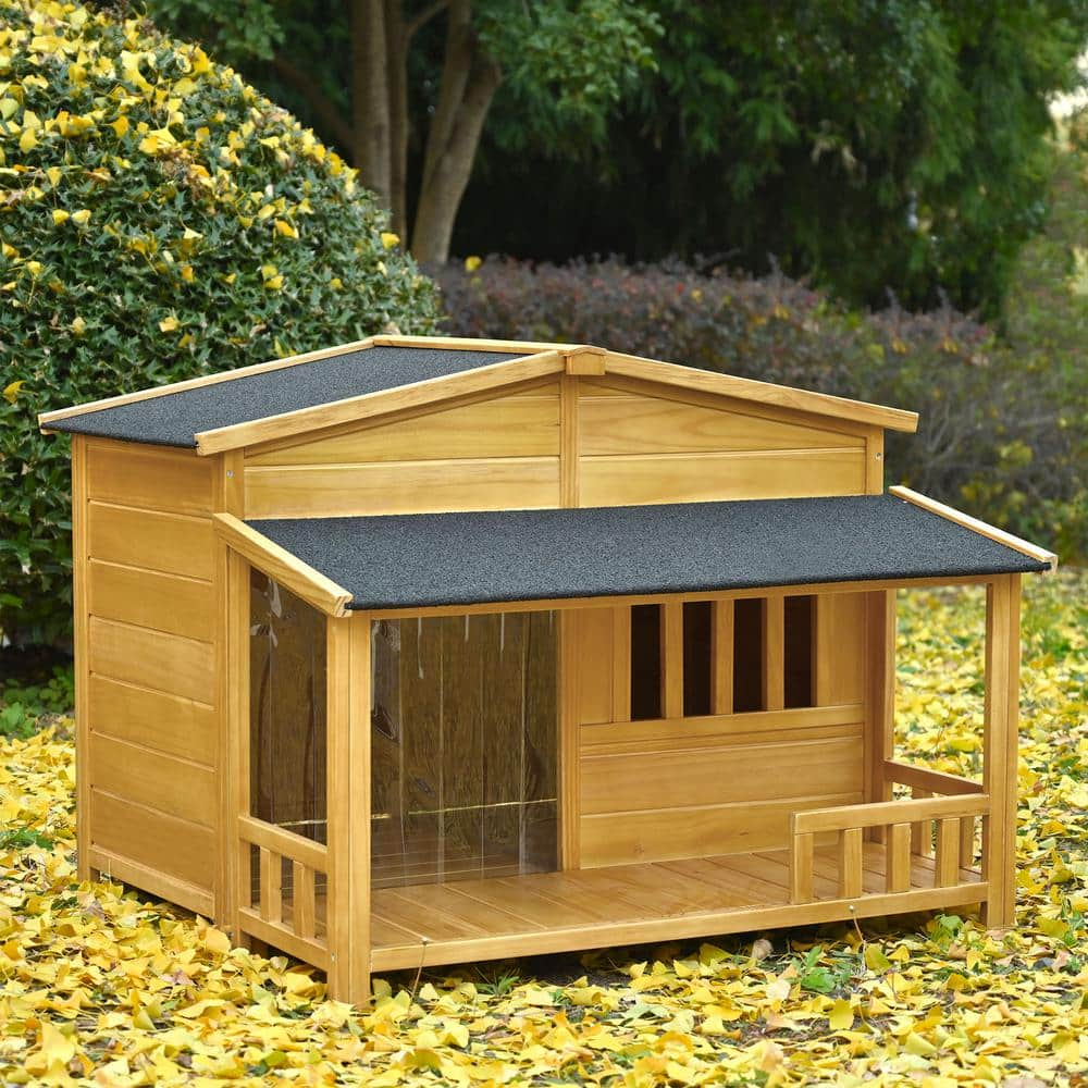 47.2 in. Wooden Dog House, Outdoor Indoor Dog Crate, Pet Kennel with Porch, Solid Wood, Weatherproof Medium