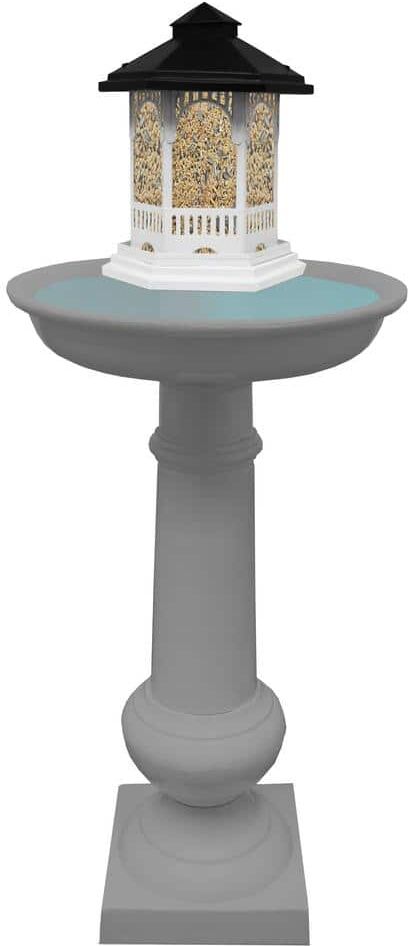 Oakland Living 40 in. Grey Modern Round Cast Aluminum Metal Bird Bath and Bird Feeder Combo