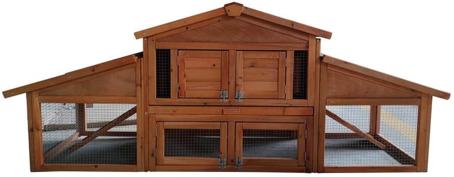 Tatayosi Garden Backyard 2-Layer Large Wooden Outdoor Rabbit Hutch Chicken Coop with Doors, Tray, Asphalt Roof