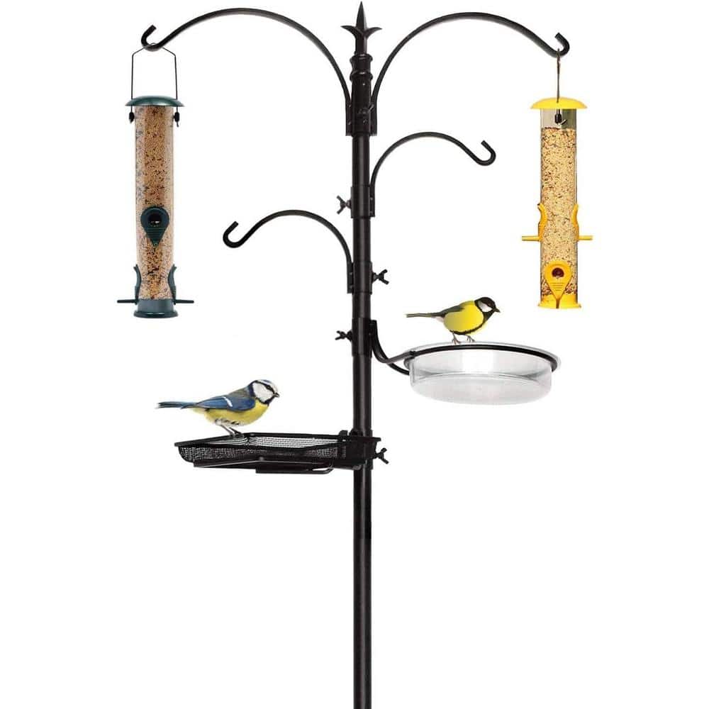 Ashman Online Ashman Premium Bird Feeding Station - Multi Feeder Pole Stand Kit with 4 Hangers - 22 in. W x 91 in. Tall (1-Pack)