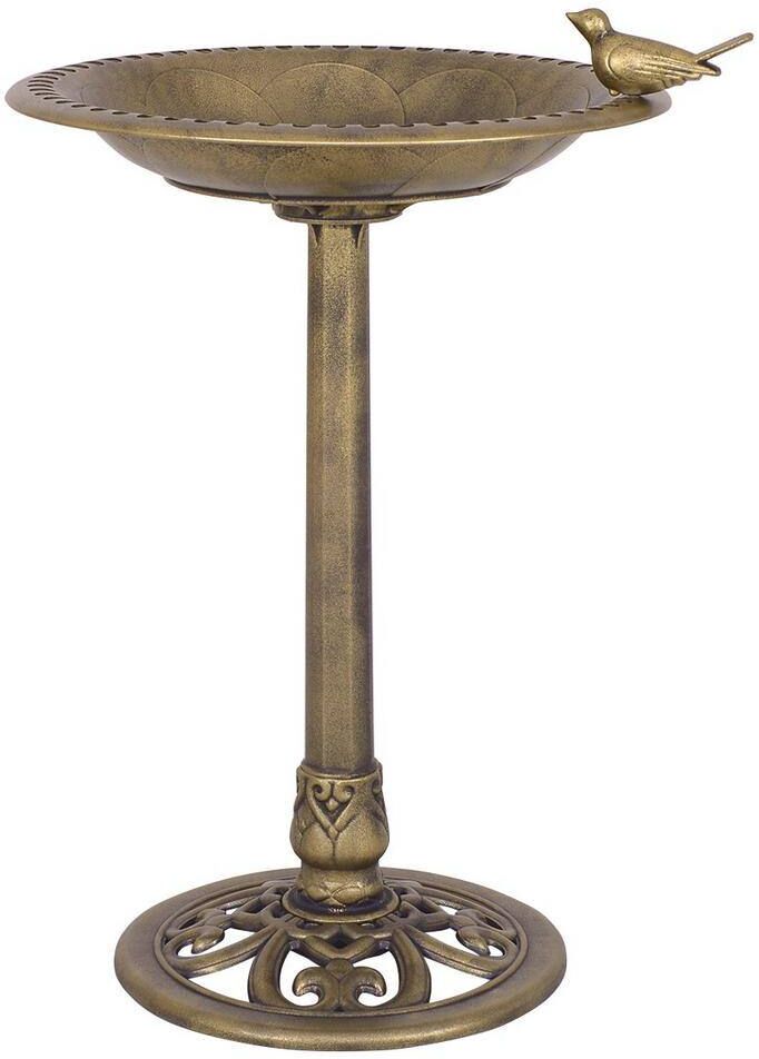 ANGELES HOME 22 in. x 28 in. Antique Gold Freestanding Pedestal Bird Bath Feeder