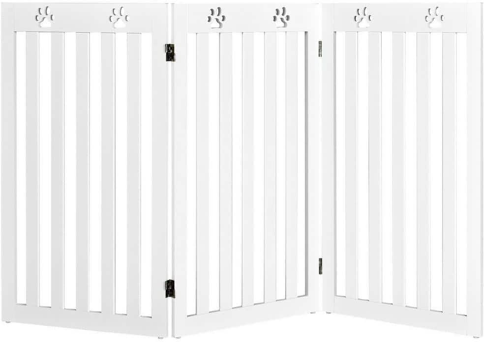 ANGELES HOME 59.5 in. W x 36 in. H Wood 360° Flexible Hinge Freestanding Folding White Pet Gate Dog Gate