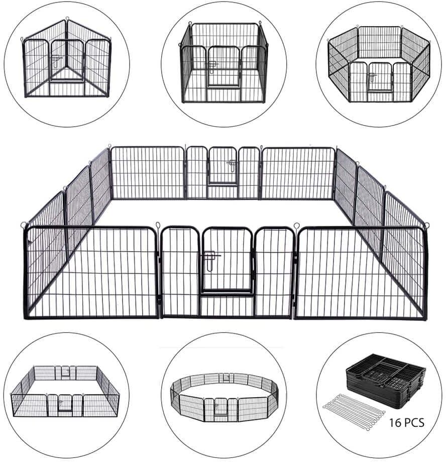 VIVOHOME Foldable Metal Wireless Indoor Outdoor Pet Fence Playpen Kit (16-Pieces)