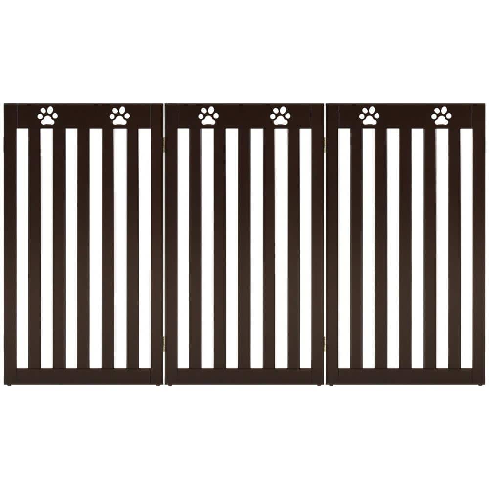 ANGELES HOME 59.5 in. W x 36 in. H Wood 360° Flexible Hinge Freestanding Folding Brown Pet Gate Dog Gate