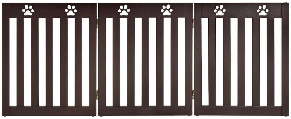 ANGELES HOME 24 in. Folding Wooden Freestanding Dog Gate with 360° Flexible Hinge for Pet-Espresso