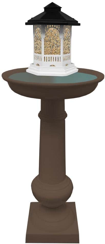 Oakland Living 40 in. Modern Round Cast Aluminum Metal Brown Bird Bath and Bird Feeder Combo