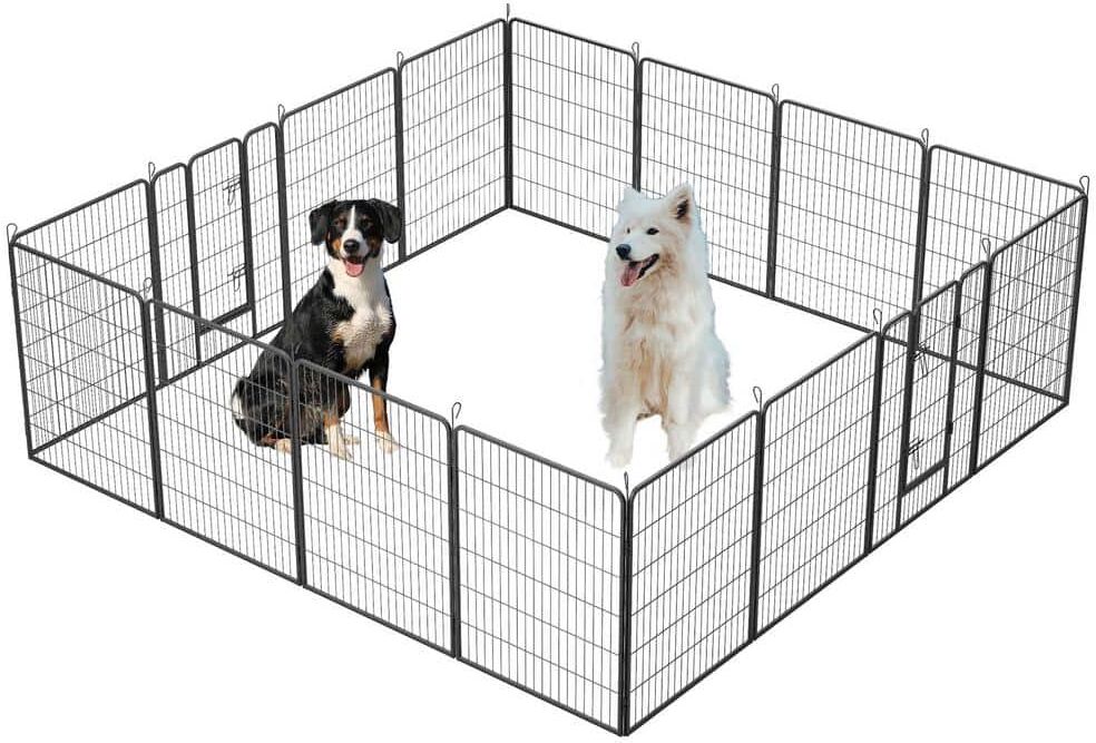 Miscool 40 in.H x32 in. W Foldable Heavy-Duty Metal Exercise Pens Indoor Outdoor Pet Fence Playpen Kit (16-Pieces)