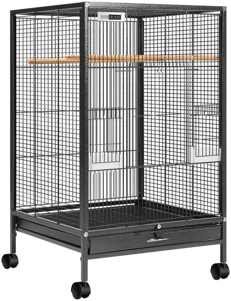 VIVOHOME 30 in. H Wrought Iron Bird Cage with Rolling Stand for Parrots Conure Lovebird Cockatiel