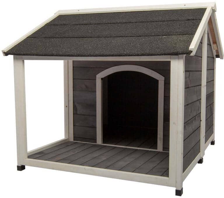 Foobrues 35.83 in. W Wooden Modern Outdoor Waterproof Windproof Dog Cage Dog House Dog Kennel with Porch Deck