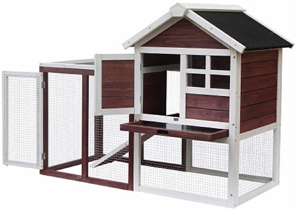 Runesay 47.8 in. W Market Wooden Chicken Coop Hen House Rabbit Wood Hutch Poultry Cage Habitat in Wine Red and White