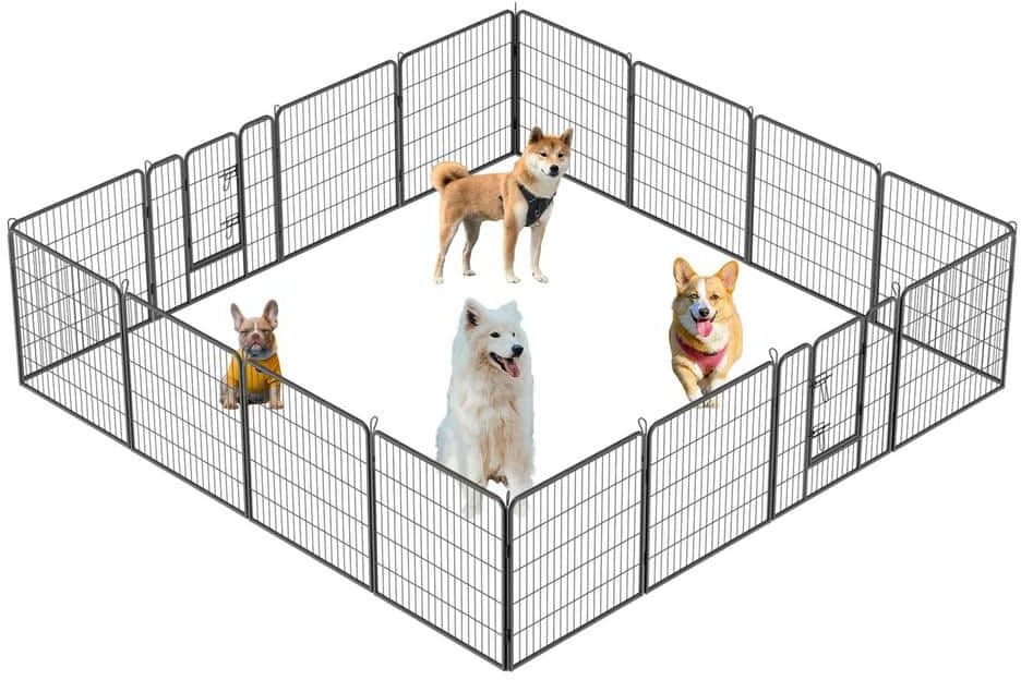 Miscool 32 in.H x32 in. W Foldable Heavy-Duty Metal Exercise Pens Indoor Outdoor Pet Fence Playpen Kit (16-Pieces)