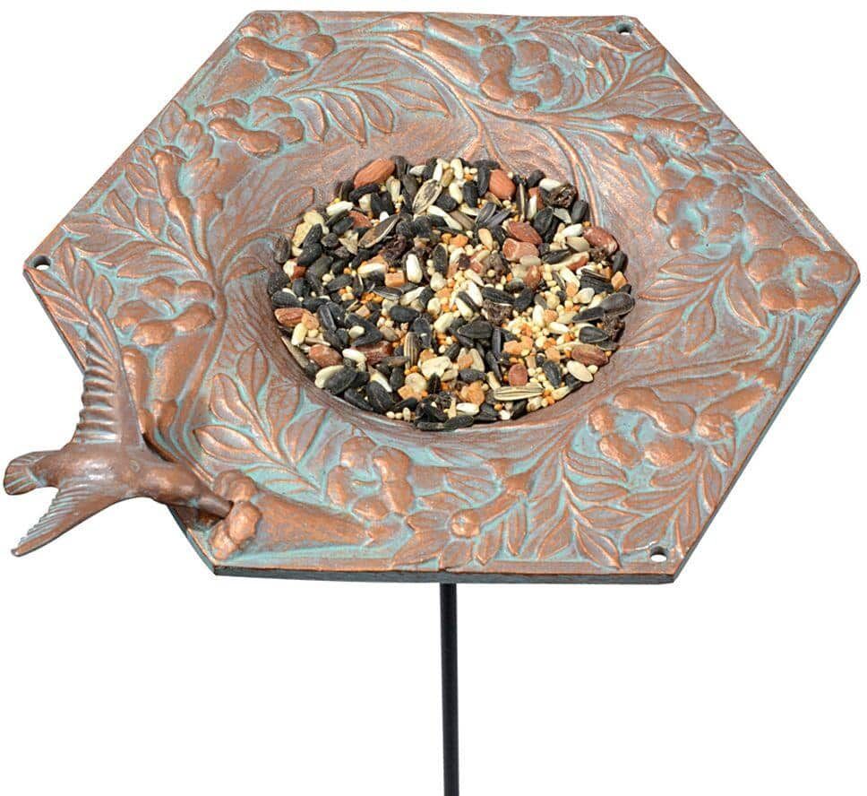 Whitehall Products Copper Verdigris Hummingbird Garden Bird Feeder