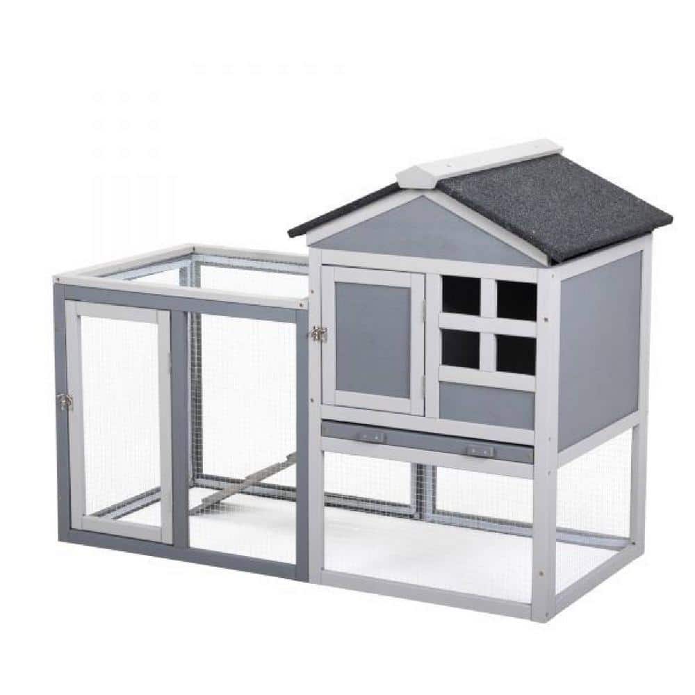 Runesay Indoor Outdoor Rabbit Hutch Bunny Cage with Run Pull Out Tray Guinea Pig House for Small Animals in Gray