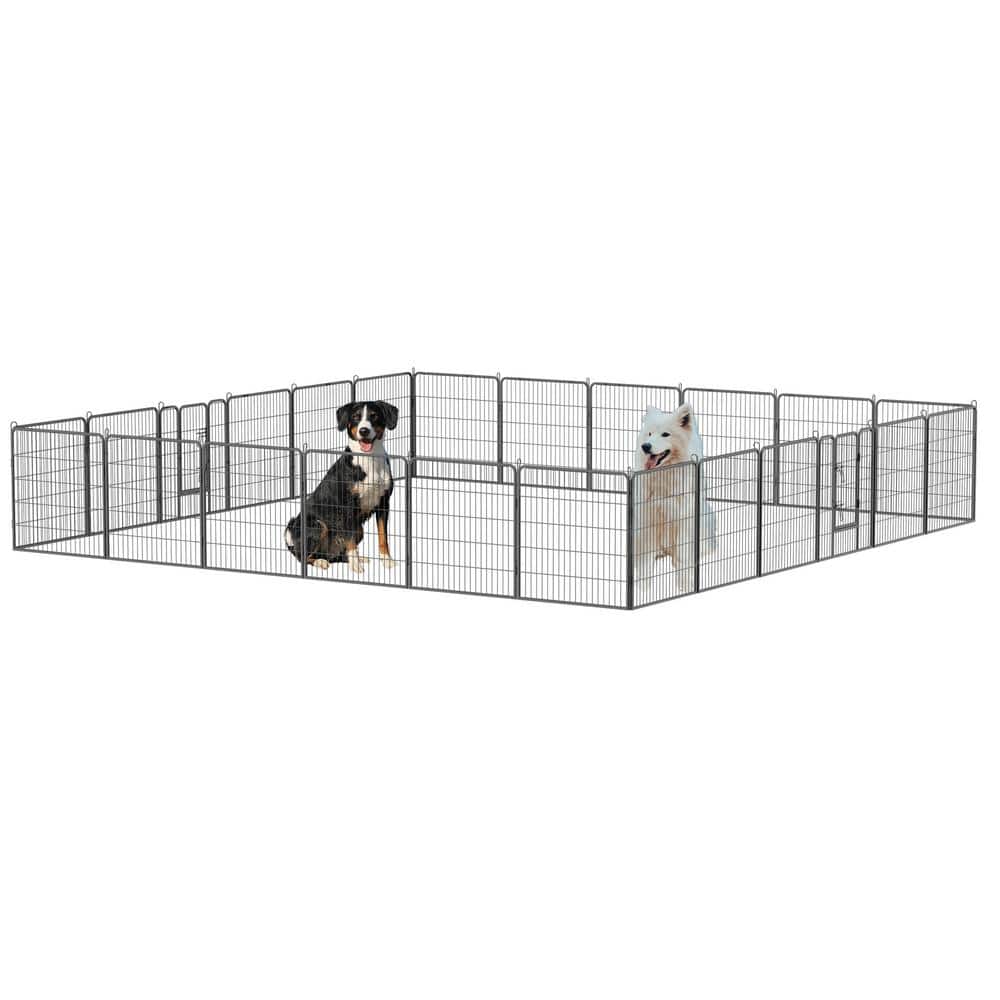 Miscool 32 in. H x 32 in. W Foldable Heavy-Duty Metal Exercise Pens Indoor Outdoor Pet Fence Playpen Kit (24-Pieces)