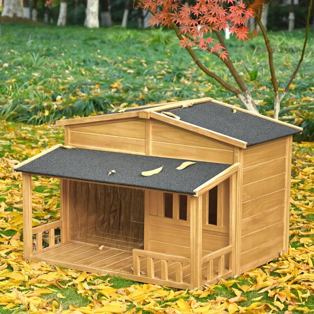 47.2 in. Wooden Dog House, Outdoor Indoor Dog Crate, Pet Kennel With Porch, Solid Wood, Weatherproof Medium