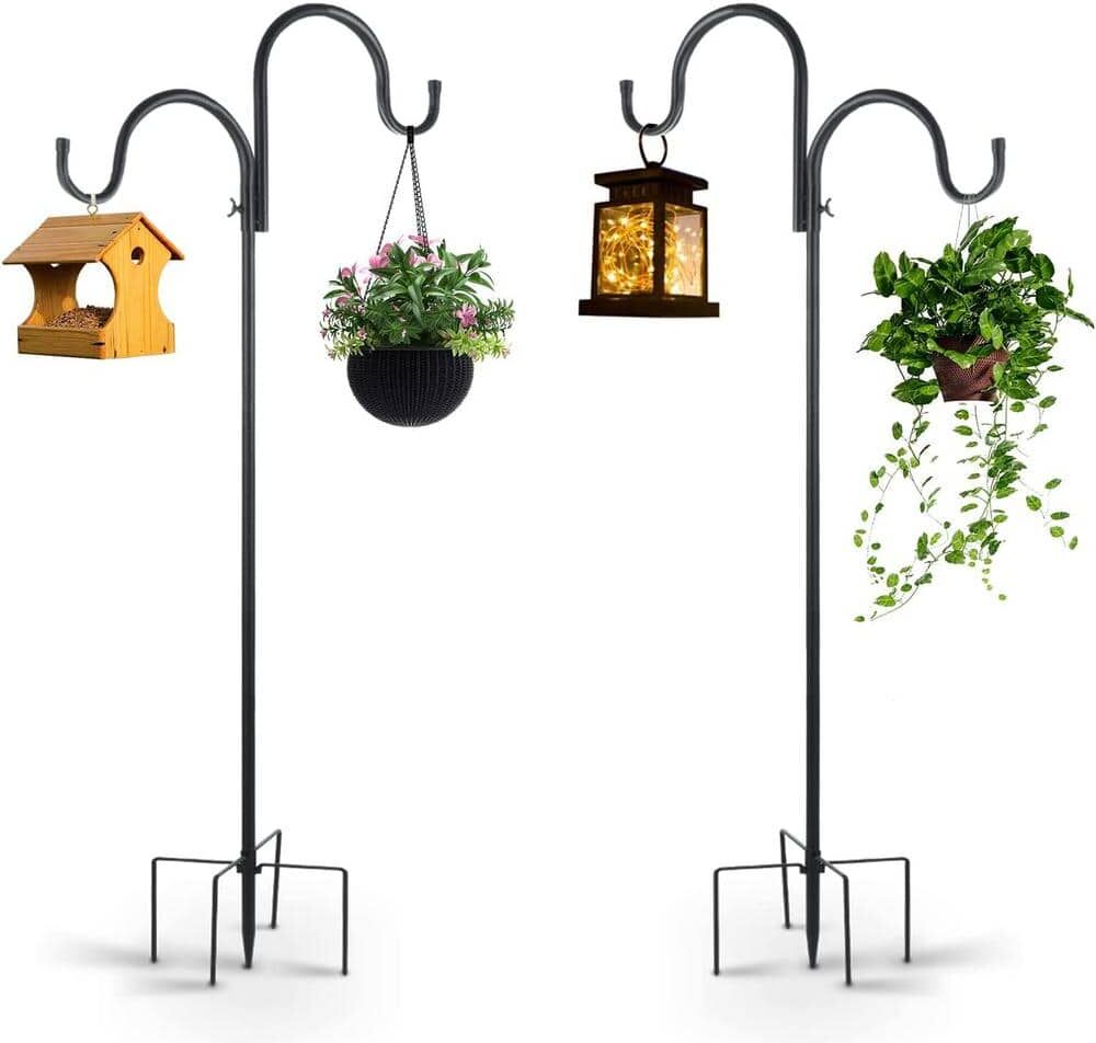 EVEAGE Steel Double Shepherds Hooks 2-Pack Bird Feeder Holder 63 in. /47 in. /32 in. Adjustable