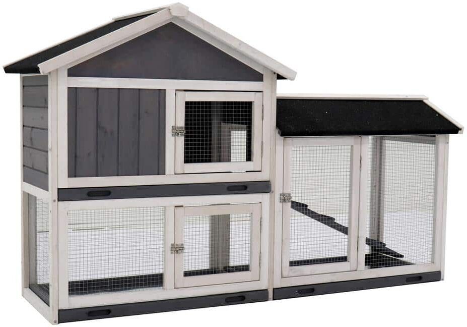 Foobrues Rabbit Hutch, Indoor Bunny Cage, Outdoor Rabbit Cages with Run, Pet House with Deeper No Leak Tray