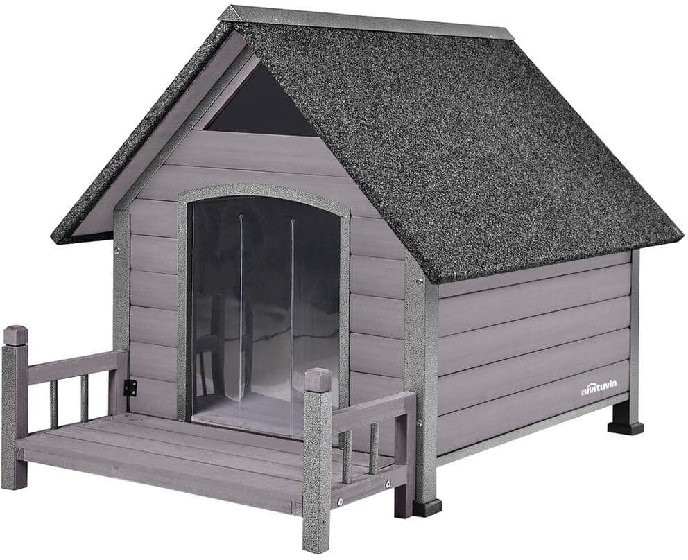 aivituvin Outdoor Dog House with Porch: Strong Iron Frame, Gray