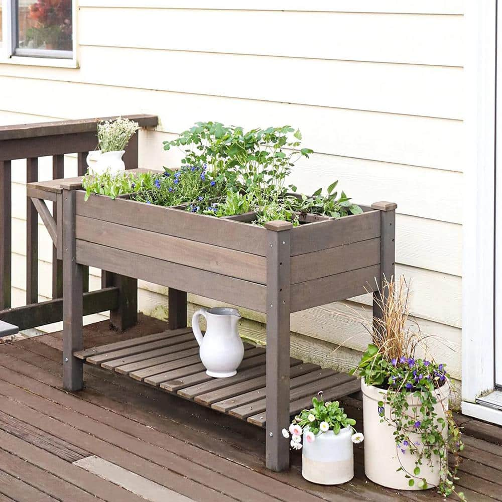 aivituvin Raised Garden Bed with Large Storage Shelf Wooden Herb Planter