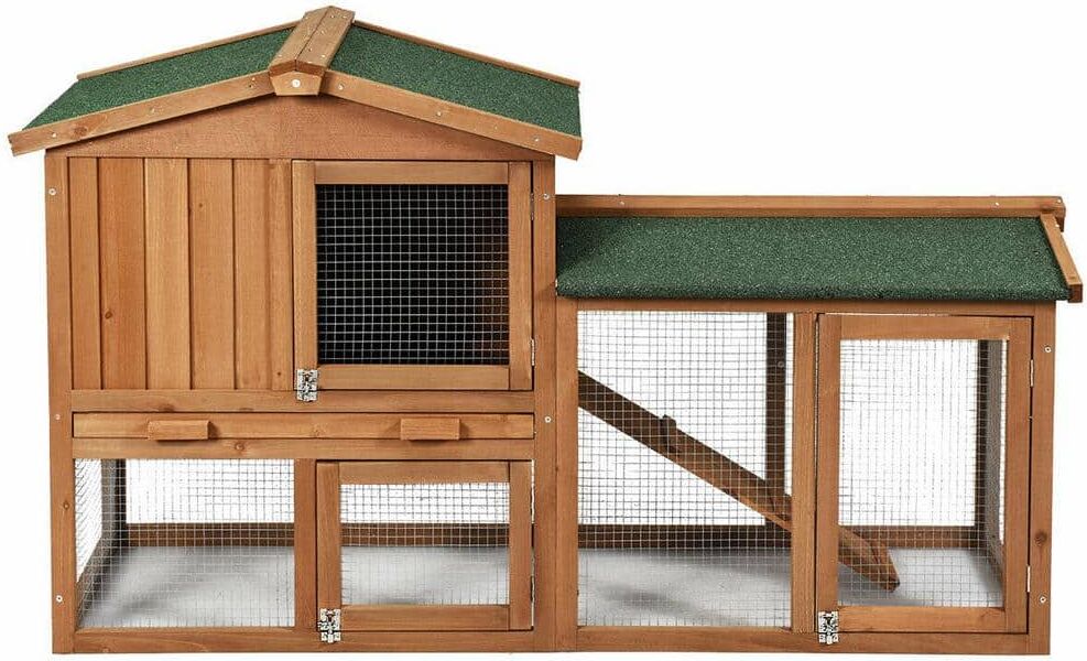 WELLFOR Wooden Rabbit Hutch Bunny Cage Small Animal House with Ramp and Removable Tray-Large