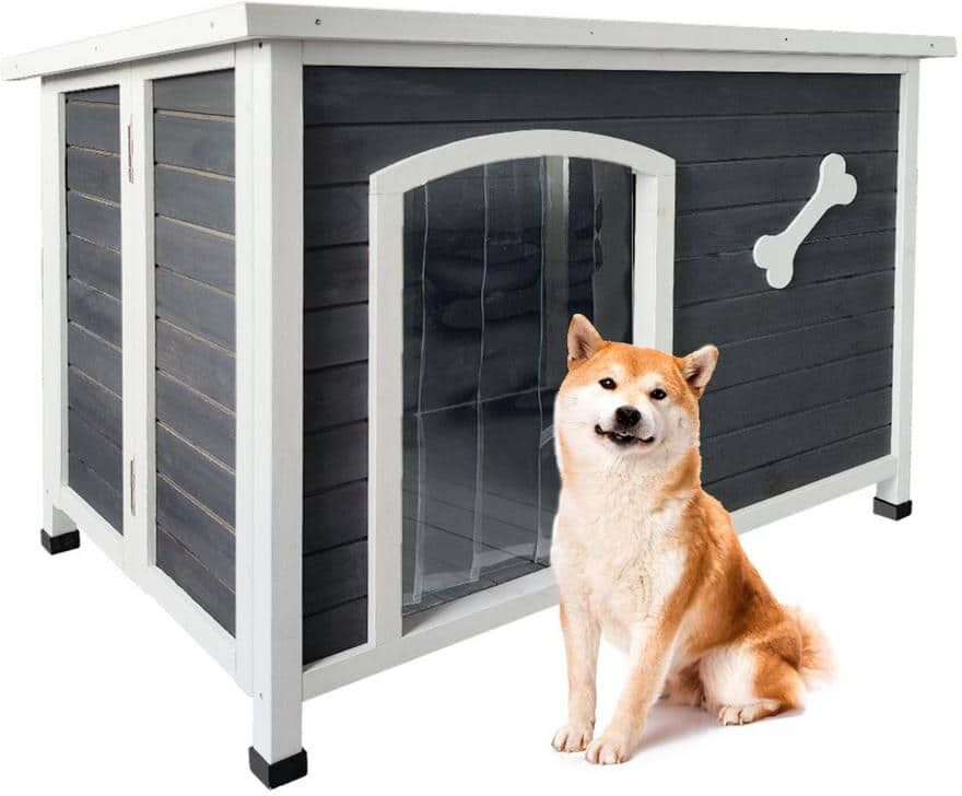 Miscool Anky Outdoor Wooden Dog House, Warm Dog Kennel, Dog Crates for Medium Dogs Pets Animals in Gray