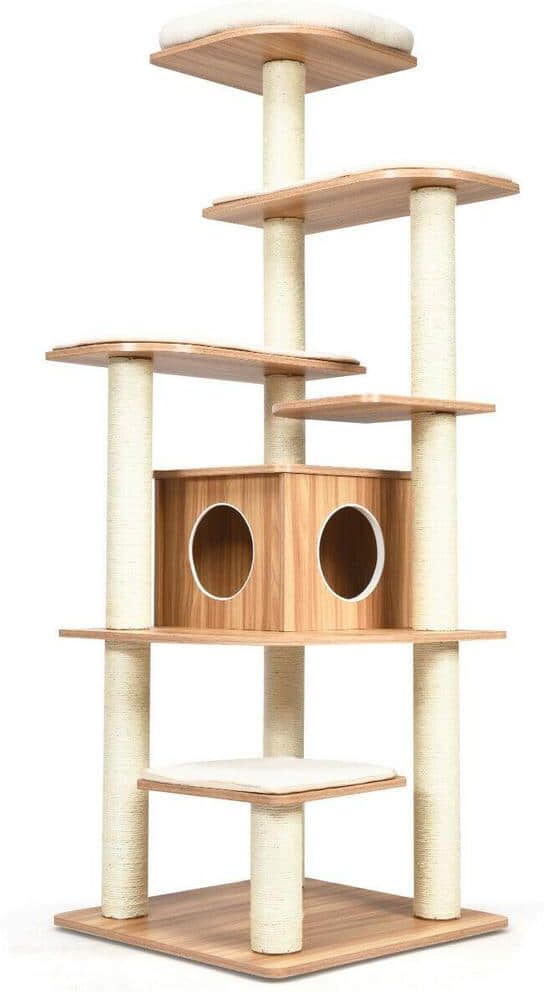 ANGELES HOME 67 in. H Brown Multi-Level Cat Tree, Condos, Perches, Sisal Scratching Poles