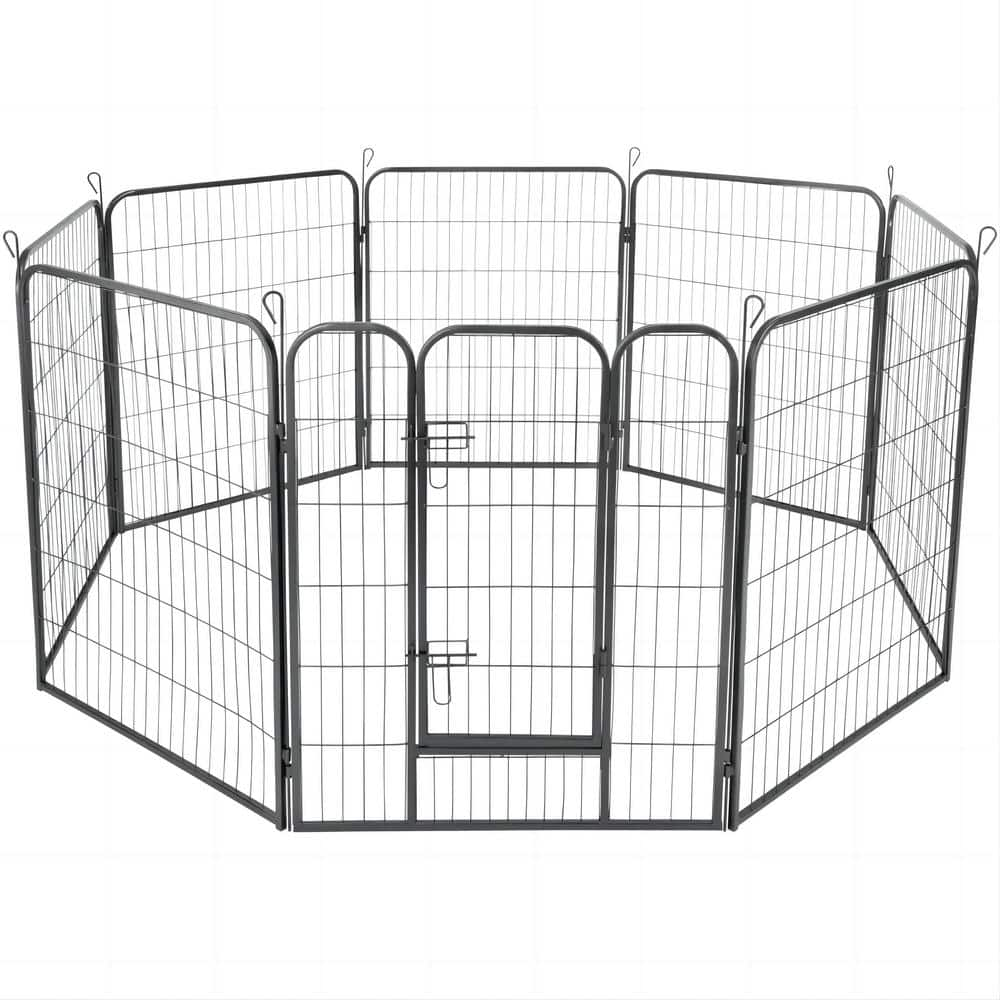 Miscool 40 in. H Foldable Heavy-Duty Metal Exercise Pens Indoor Outdoor Pet Fence Playpen Kit with Stakes and 1-Gate (8-Pieces)