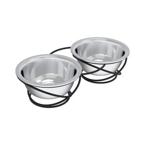 Petmaker Large 40 oz. Stainless-Steel Elevated Dog Bowls with Stand Silver and Black (Set of 2)