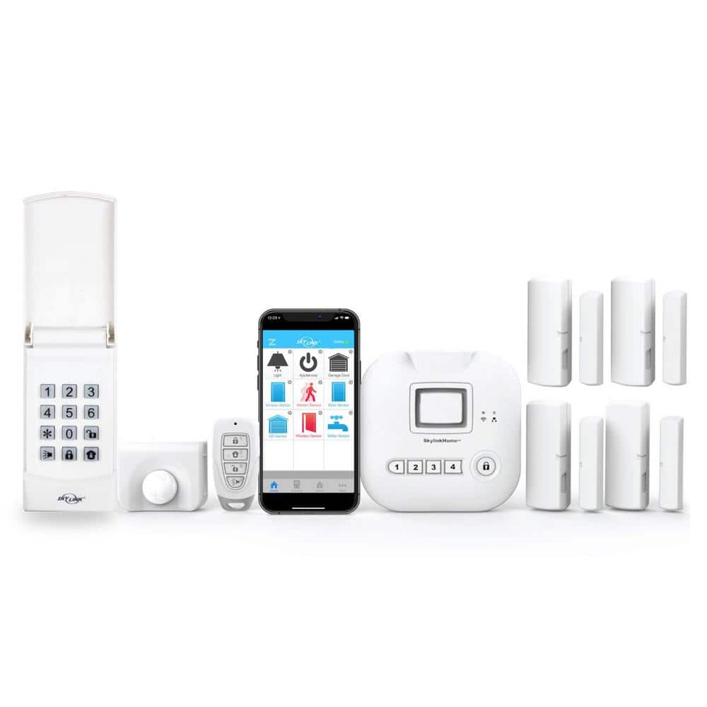 SkyLink Wireless Home Alarm Kit No Monthly Fees with Hub, Door Window Sensors, Motion Sensor, Keypad and Keyfob (8-Piece)