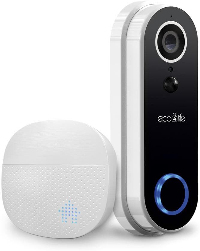 ECO4LIFE Video Doorbell - Smart Wireless WiFi Doorbell Camera with Built-in Battery, 2-Way Talk, Night Vision, White