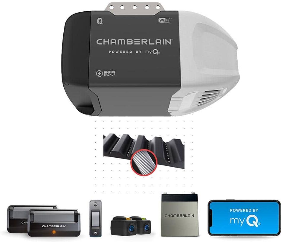 Chamberlain B2211T 1/2 HP Smart Quiet Belt Drive Garage Door Opener with Battery Backup