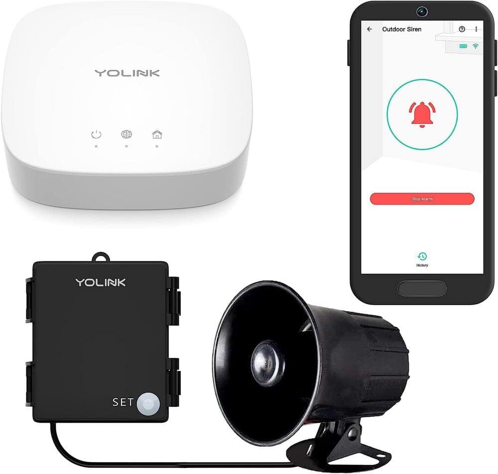 YoLink Hub and Outdoor Security Siren and Smart Alarm Controller Alarm Kit Loud 110 dB, Wireless, Battery-Powered, 1/4 Mile