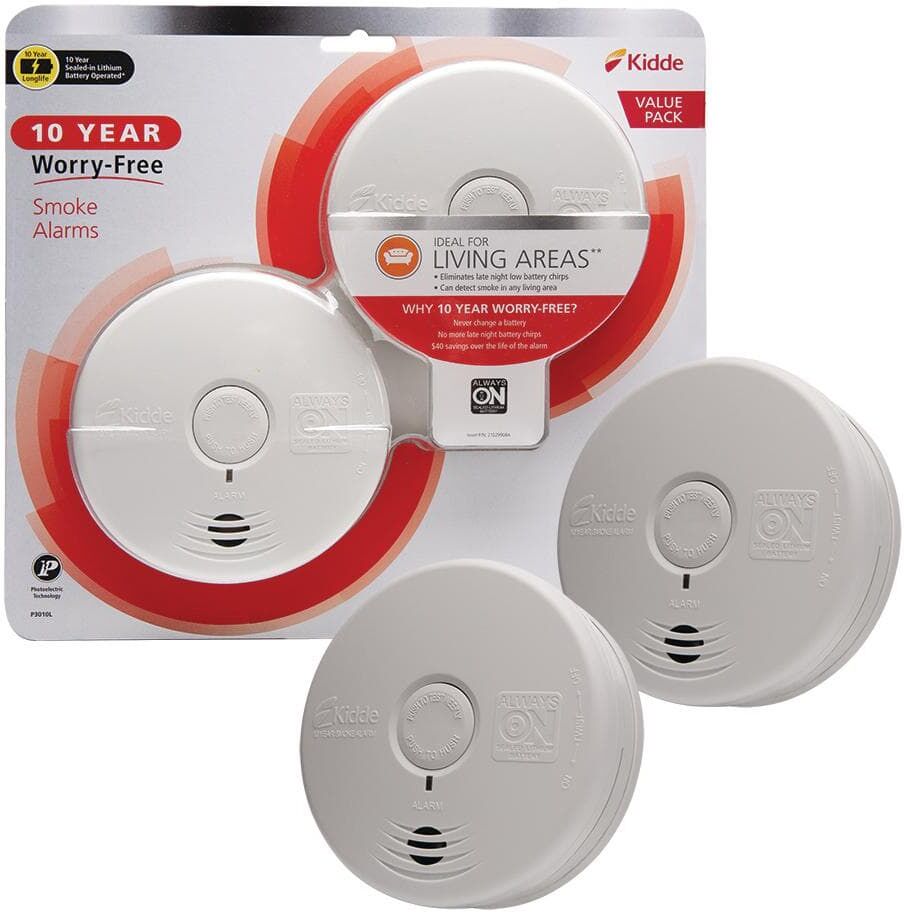 Kidde 10 Year Worry-Free Smoke Detector, Lithium Battery Powered with Photoelectric Sensor, Smoke Alarm, 2-Pack