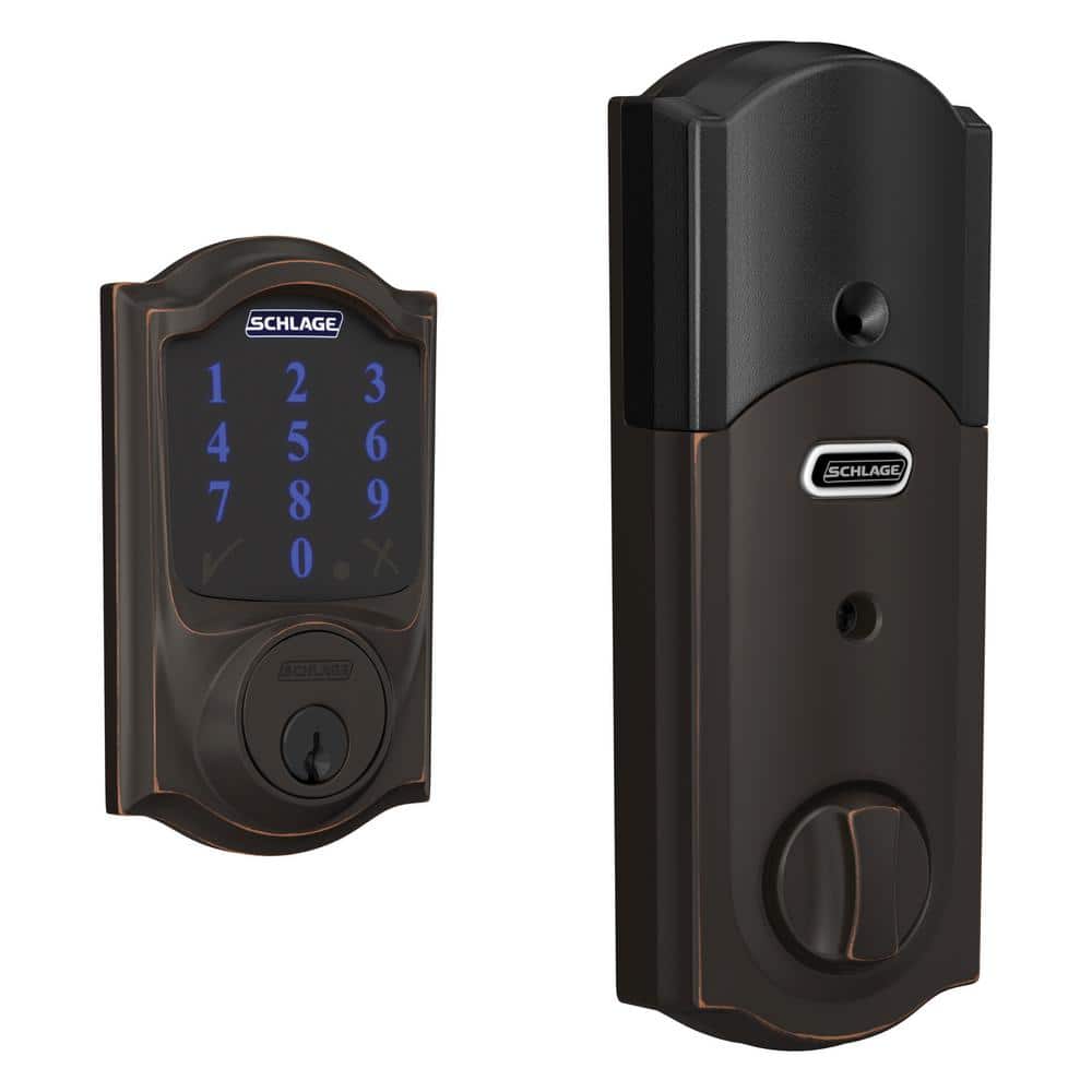 Schlage Camelot Aged Bronze Electronic Connect Smart Deadbolt with Alarm - Z-Wave Plus Enabled