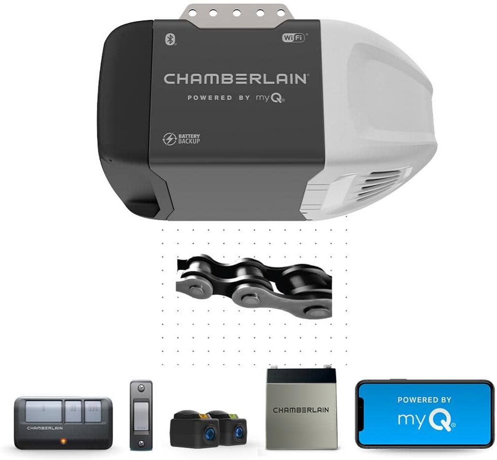 Chamberlain C2212T 1/2 HP Smart Chain Drive Garage Door Opener with Battery Backup