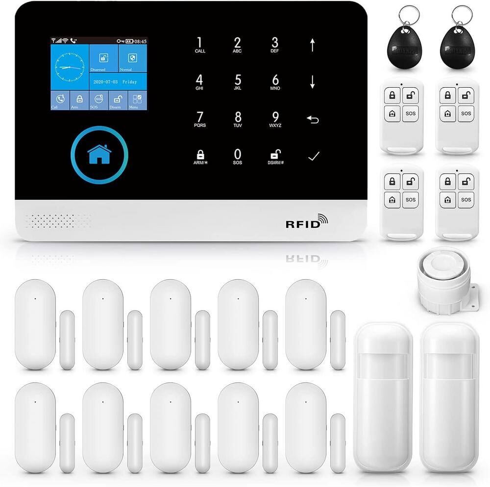 Etokfoks WiFi 4G Alarm System for Home Security Wireless Home Alarm 20 Piece Kit with Siren PIR Motion Sensors Remote Controls