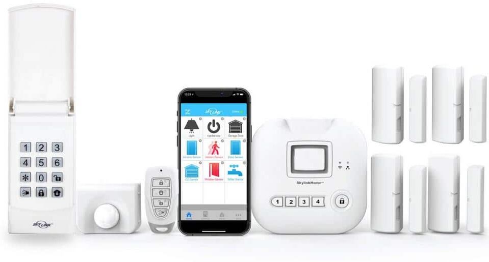 SkyLink Wireless Home Alarm Kit No Monthly Fees with Hub, Door Window Sensors, Motion Sensor, Keypad and Keyfob (8-Piece)