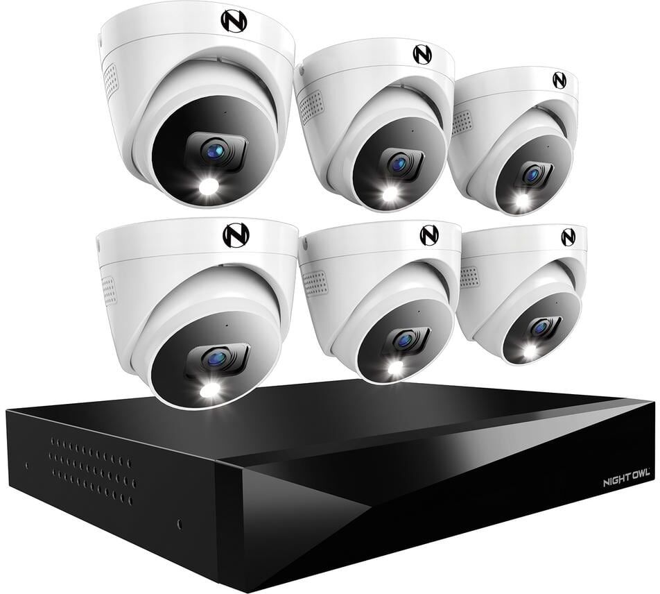 Night Owl 12-Channel Wired DVR Security System with 2TB Hard Drive and 6 2K Wired Dome Spotlight Cameras with 2-Way Audio