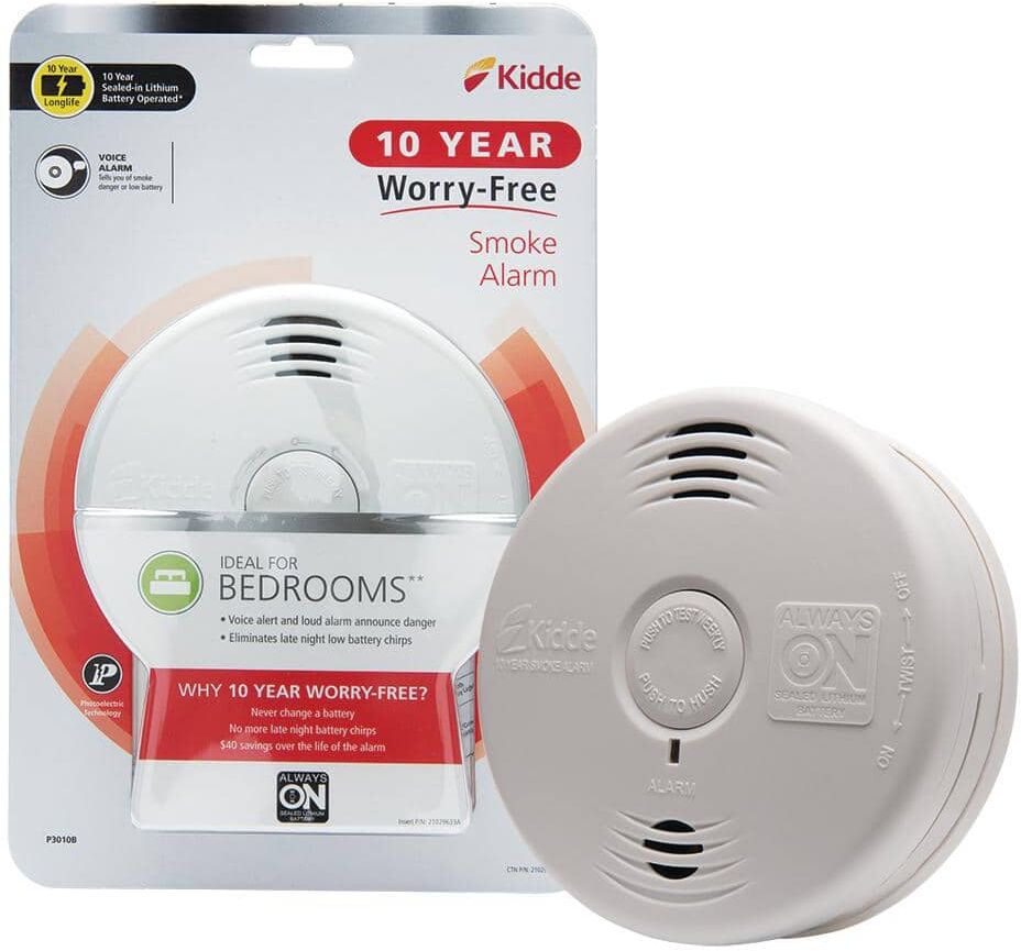 Kidde 10 Year Worry-Free Sealed Battery Smoke Detector with Photoelectric Sensor and Voice Alarm