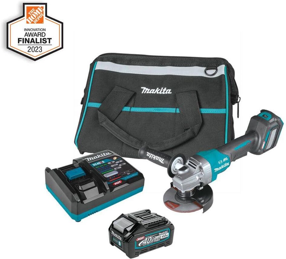 Makita 40V Max XGT Brushless Cordless 4-1/2/5 in. Paddle Switch Angle Grinder Kit with Electric Brake, AWS Capable (4.0Ah)