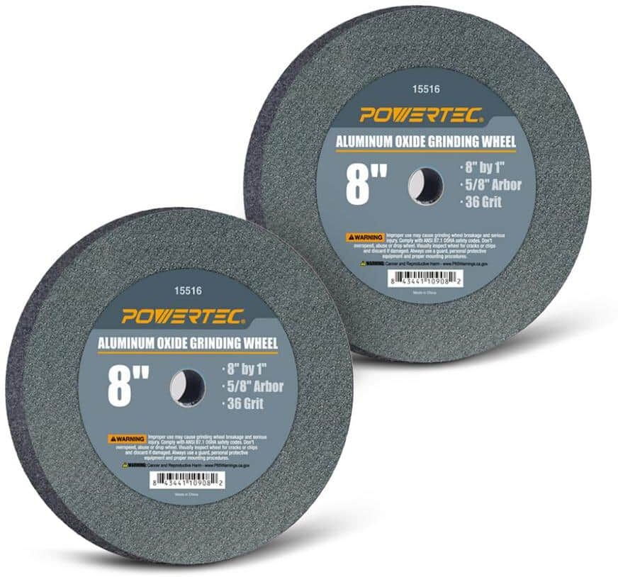 POWERTEC 8 in. x 1 in. 36-Grit 5/8 in. Arbor, Aluminum Oxide Grinding Wheel for Bench Grinder (2-Pack)