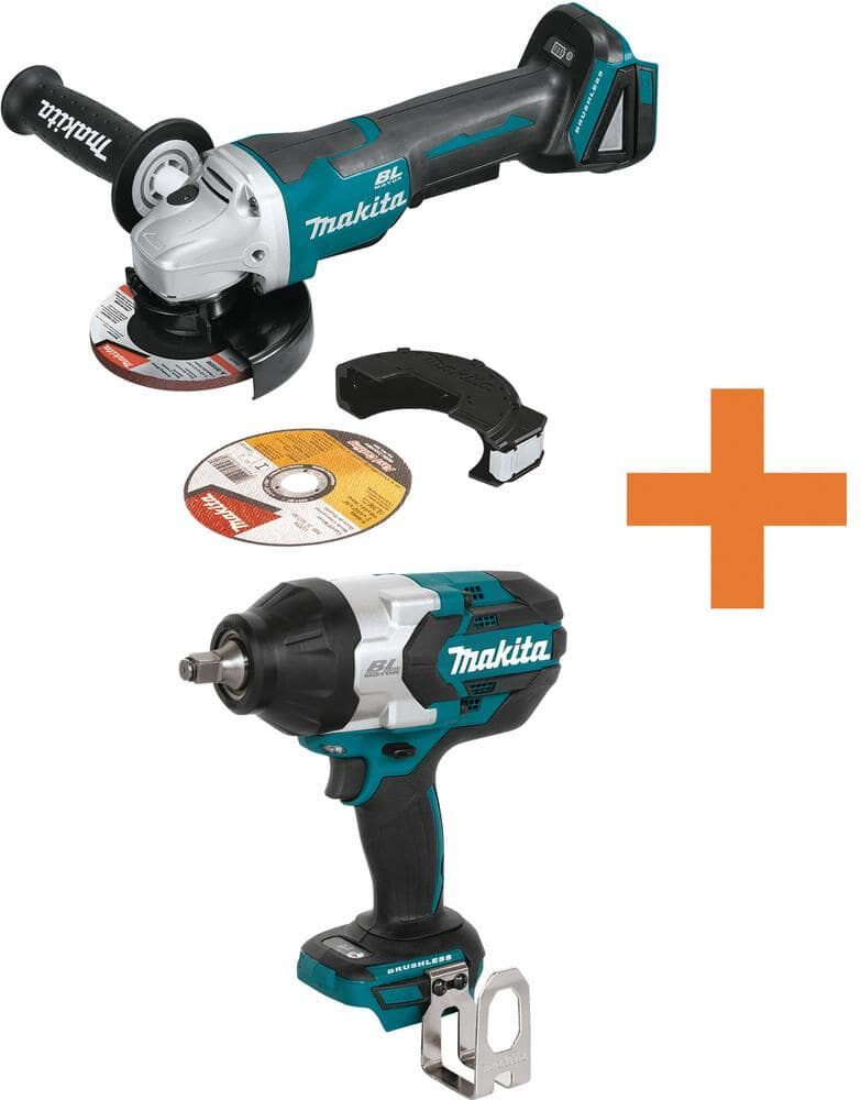 Makita 18V LXT Brushless 4-1/2 in./5 in. Paddle Switch Cut-Off/Angle Grinder and 18V Brushless High-Torque 1/2in. Impact Wrench