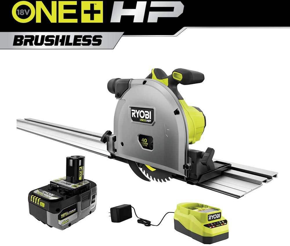 RYOBI ONE+ HP 18V Brushless Cordless 6-1/2 in. Track Saw Kit with 4.0 Ah HIGH PERFORMANCE Battery and Charger